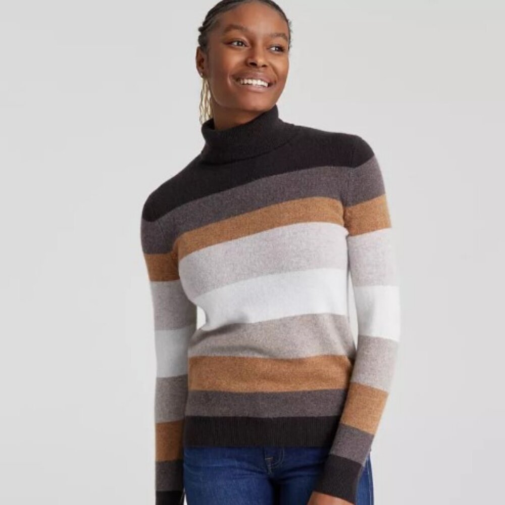 NWT Charter Club Striped 100% Cashmere Turtleneck Sweater XS MSRP $139